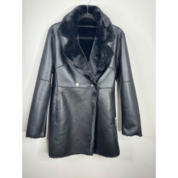 Generation Love Megan Black Reversible Coat Faux Leather Shearling Fur XS Pearl - Picture 6 of 9